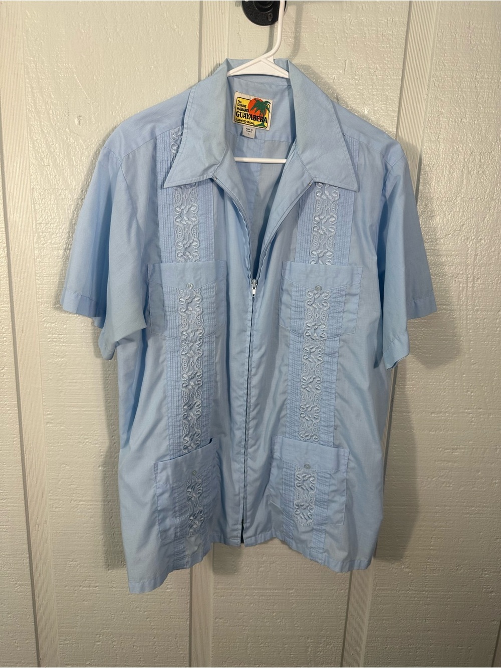 Haband Guayabera Blue Men’s Shirt Size Large EUC